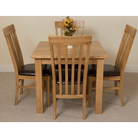 Square 90cm : Bàn Ăn Gỗ Sồi Vuông 90cm + 4 Ghế ( 5N - Mặt Nệm PU )